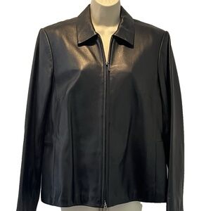 Talbots Black Leather Jacket Size 12 - Stunning!